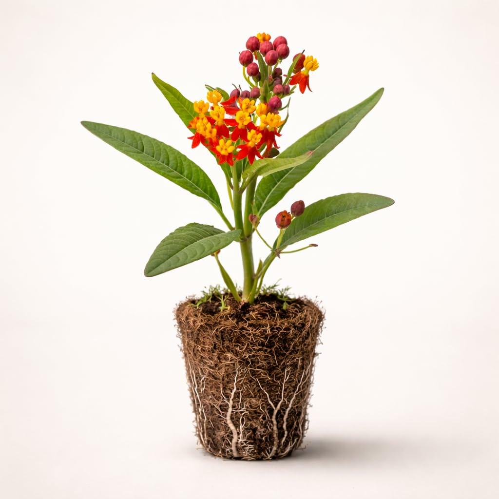 PLANT NOOK Orange Tropical Milkweed (Asclepias curassavica) Live Plant Starter Plug 2-Pack | Monarch Host Plant + Pollinator Nectar Flowers | Full Sun | Easy Care Garden Plant