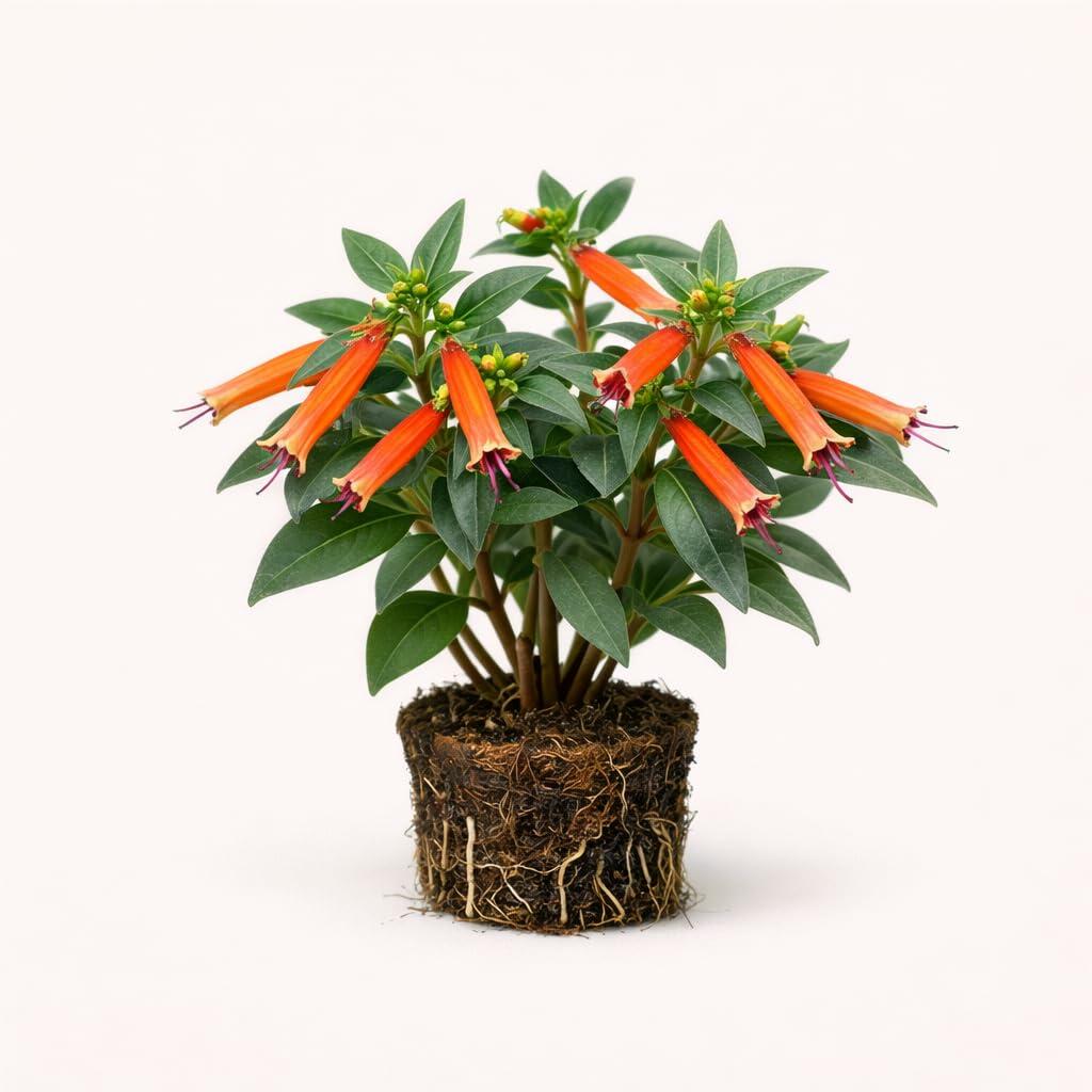 PLANT NOOK Cuphea David Verity Live Plant Starter Plug 2-Pack | Large Firecracker Plant with Orange Red Tubular Flowers | Hummingbird Magnet | Full Sun