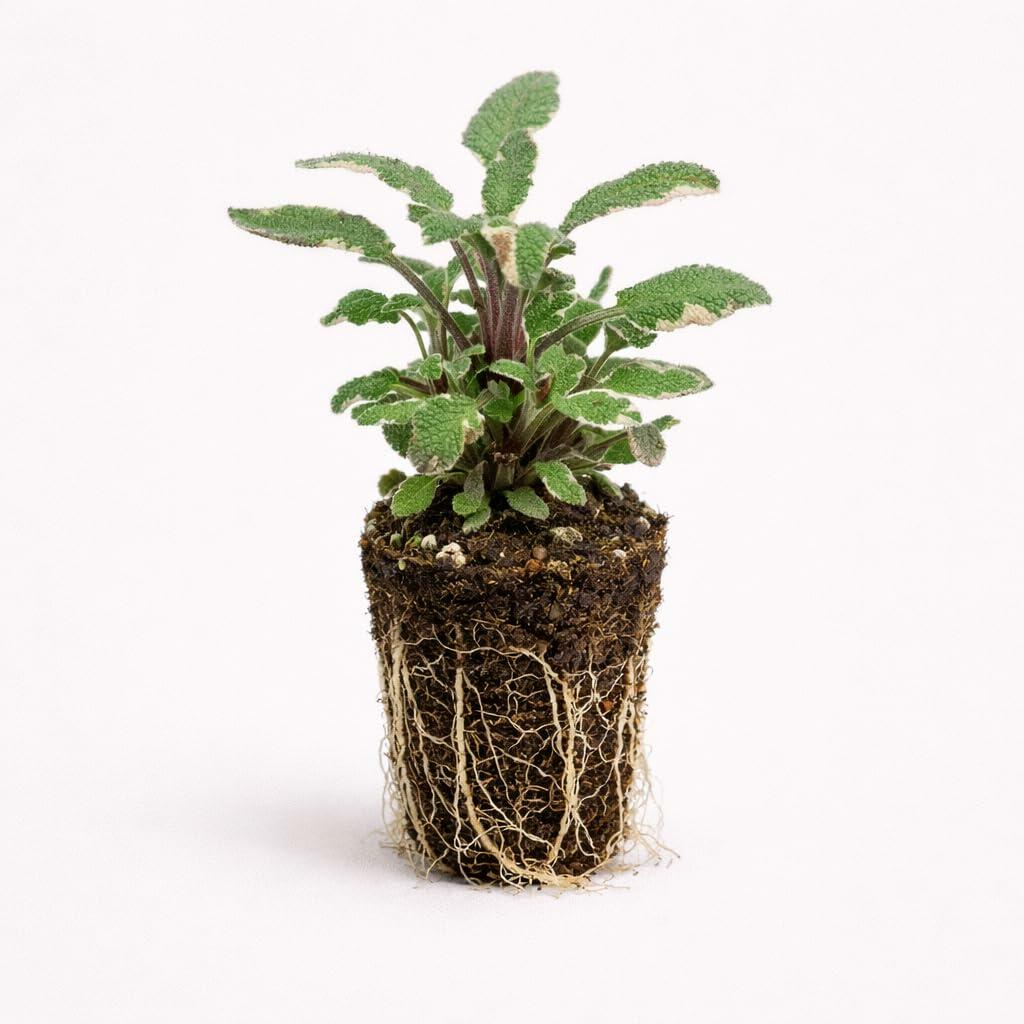 PLANT NOOK Tricolor Sage Live Herb Starter Plug 2-Pack | Edible Culinary Herb with Pink Cream Green Variegated Leaves | Fragrant Container Garden Herb Full Sun