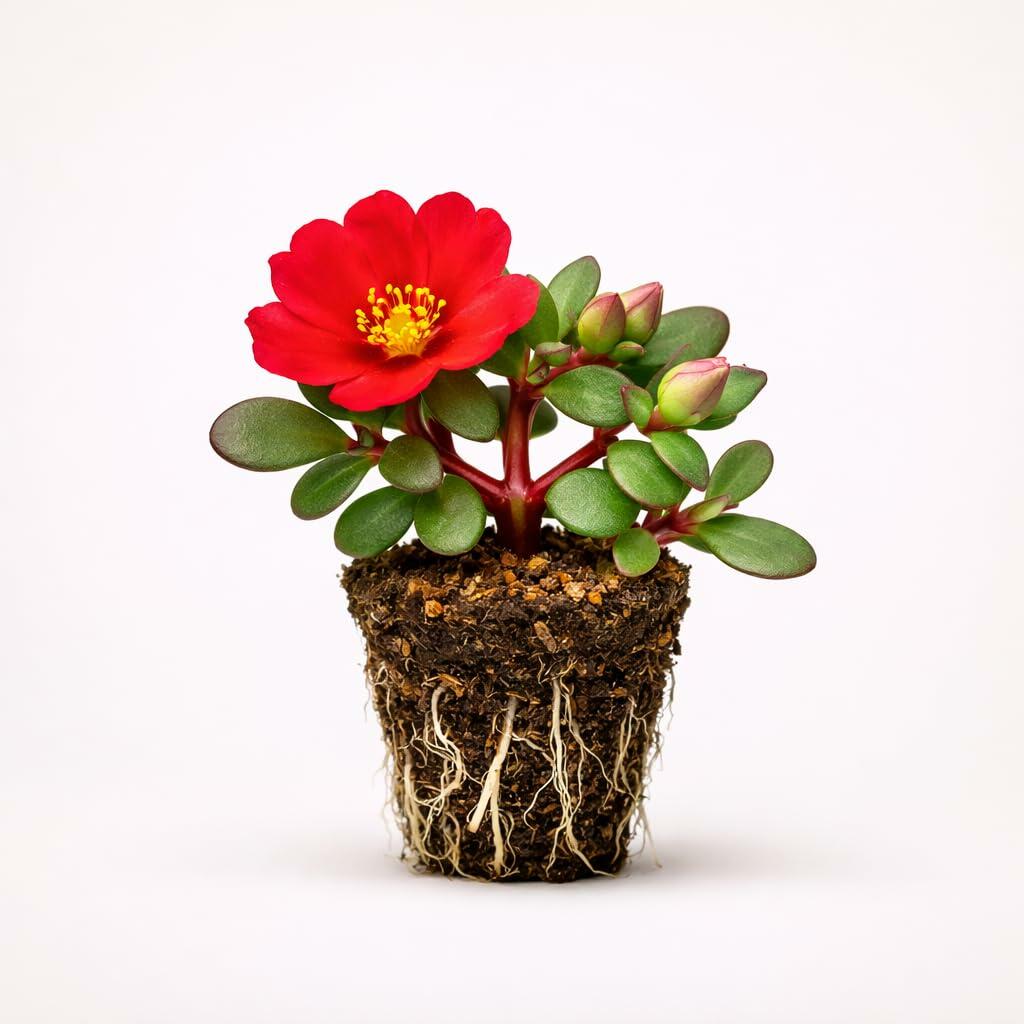 PLANT NOOK Portulaca Red Flare Live Plant Starter Plug 2-Pack | Bright Red Moss Rose Flowers | Heat Tolerant Full Sun Groundcover for Pots Borders