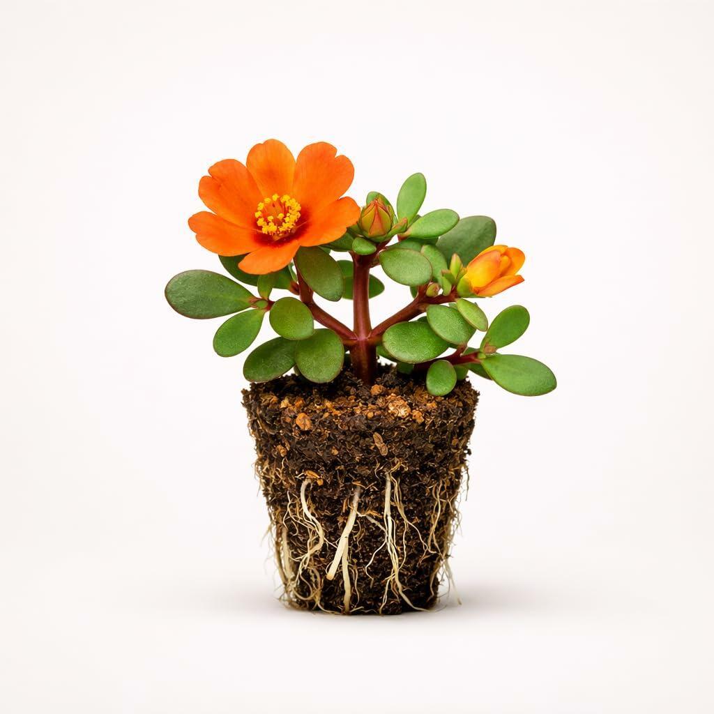 PLANT NOOK Portulaca Tangerine Live Plant Starter Plug 2-Pack | Orange Tangerine Moss Rose Flowers | Full Sun Heat Tolerant Groundcover for Pots Borders